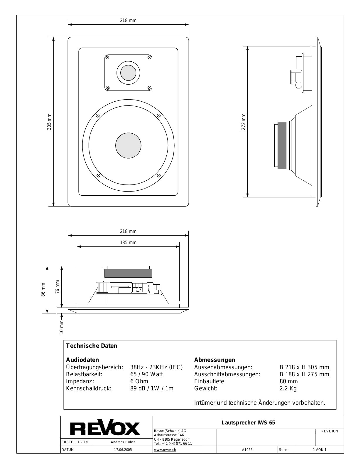 Revox IWS-65 Owners Manual