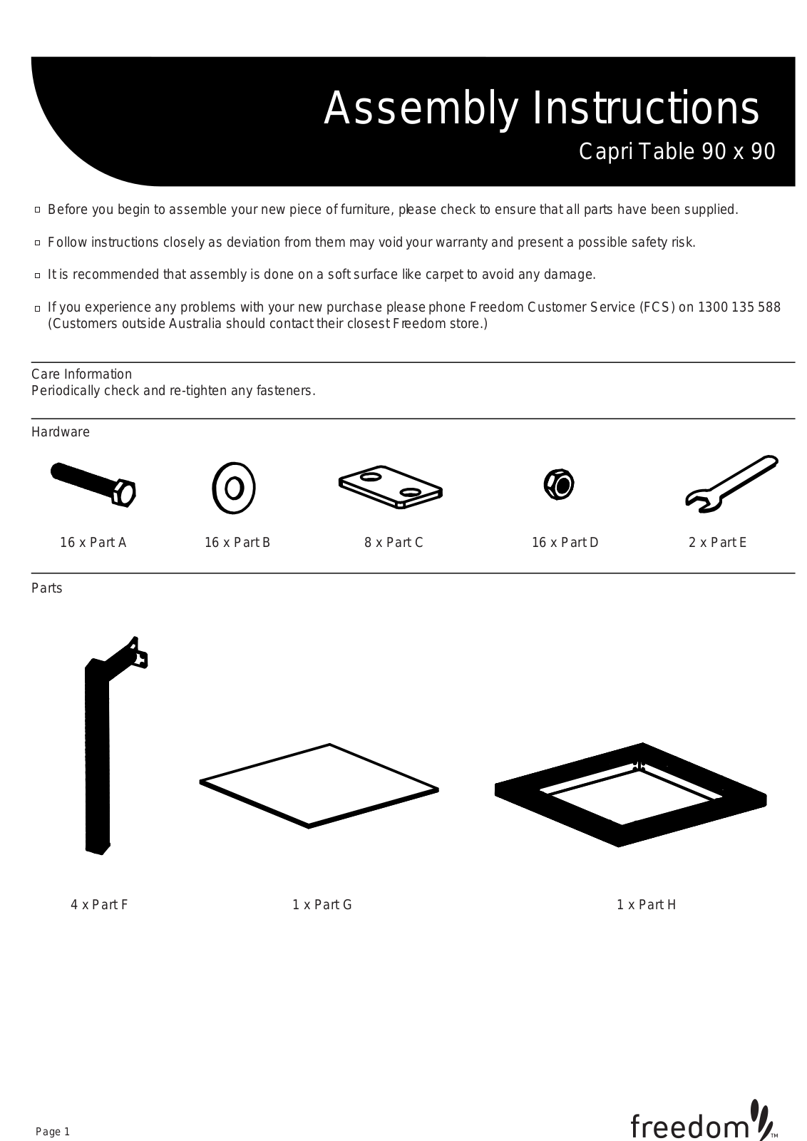 Freedom Capri Table Assembly Instruction