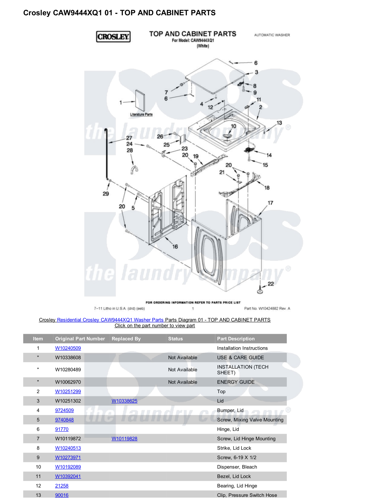 Crosley CAW9444XQ1 Parts Diagram