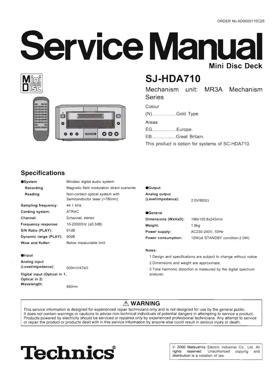 Technics SJ-HDA710 Service Manual