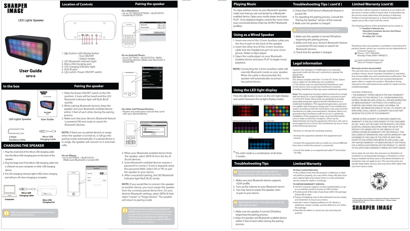 Sharper image SBT618 User Manual