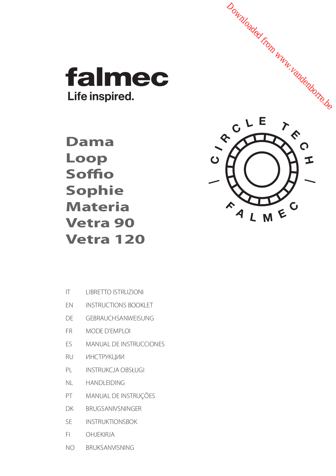 FALMEC Dama, Loop, Soffio, Materia, Vetra 120 User Manual