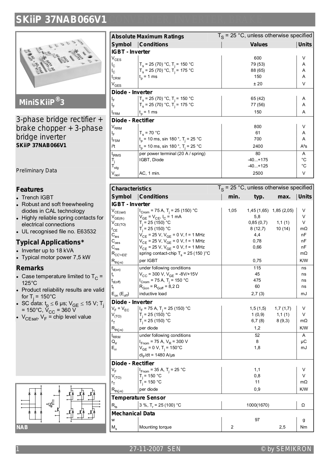 Semikron SKIIP37NAB066V1 Data Sheet