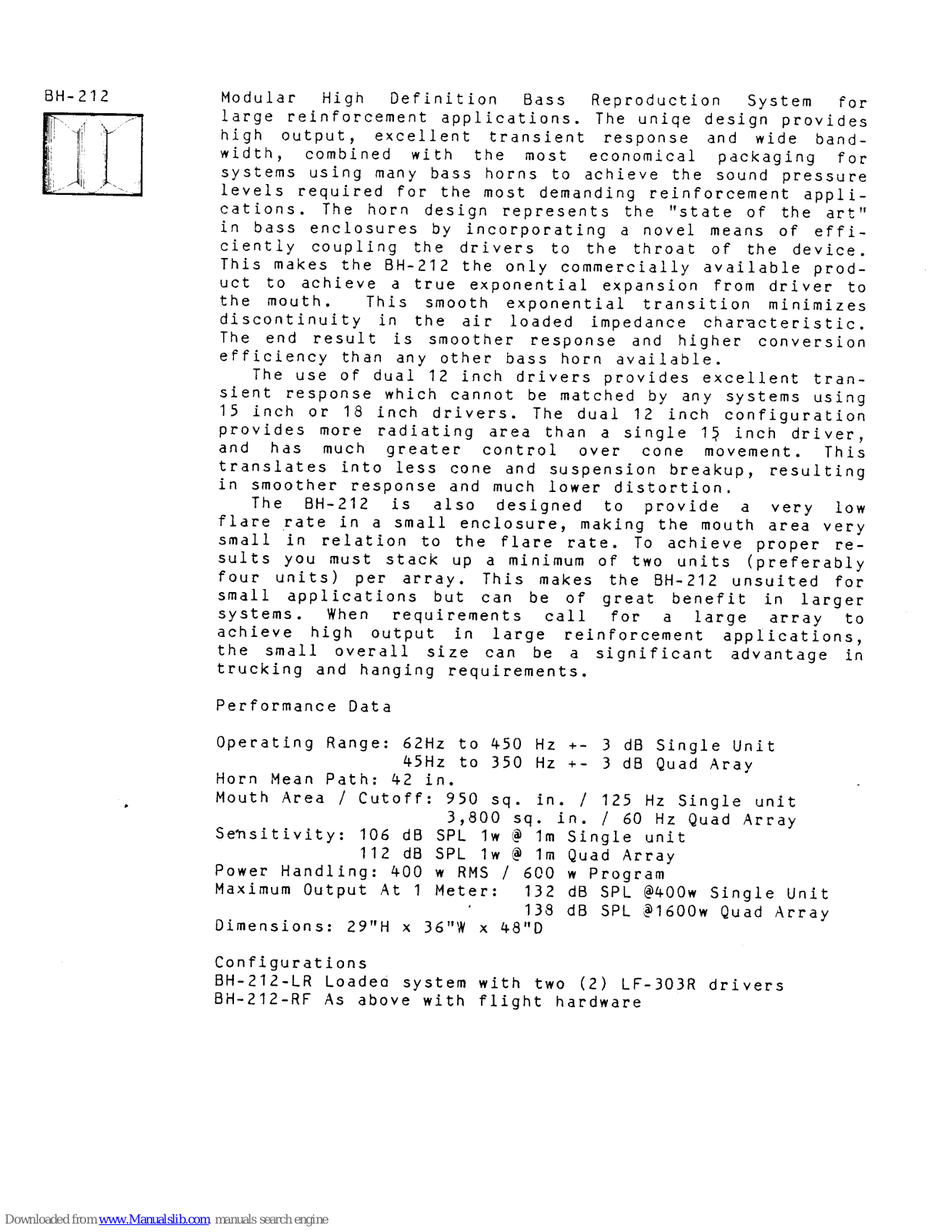 EAW BH-212 Specifications