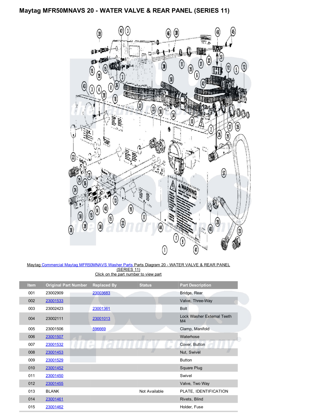 Maytag MFR50MNAVS Parts Diagram