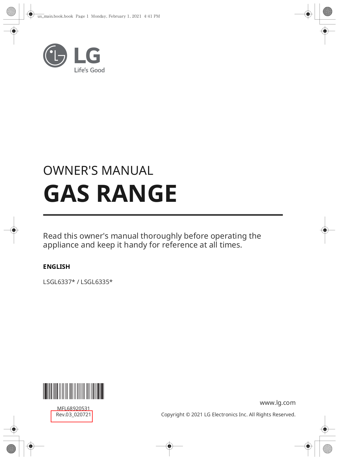 LG LSGL6337D, LSGL6335D, LSGL6335F Owner's Manual