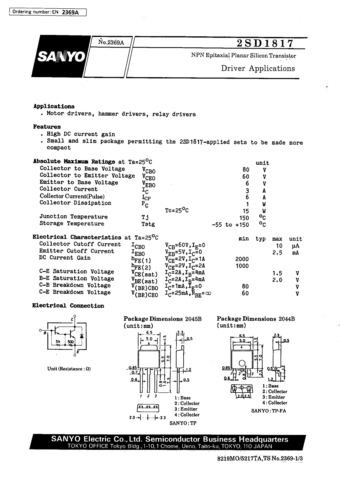 SANYO 2SD1817 Datasheet