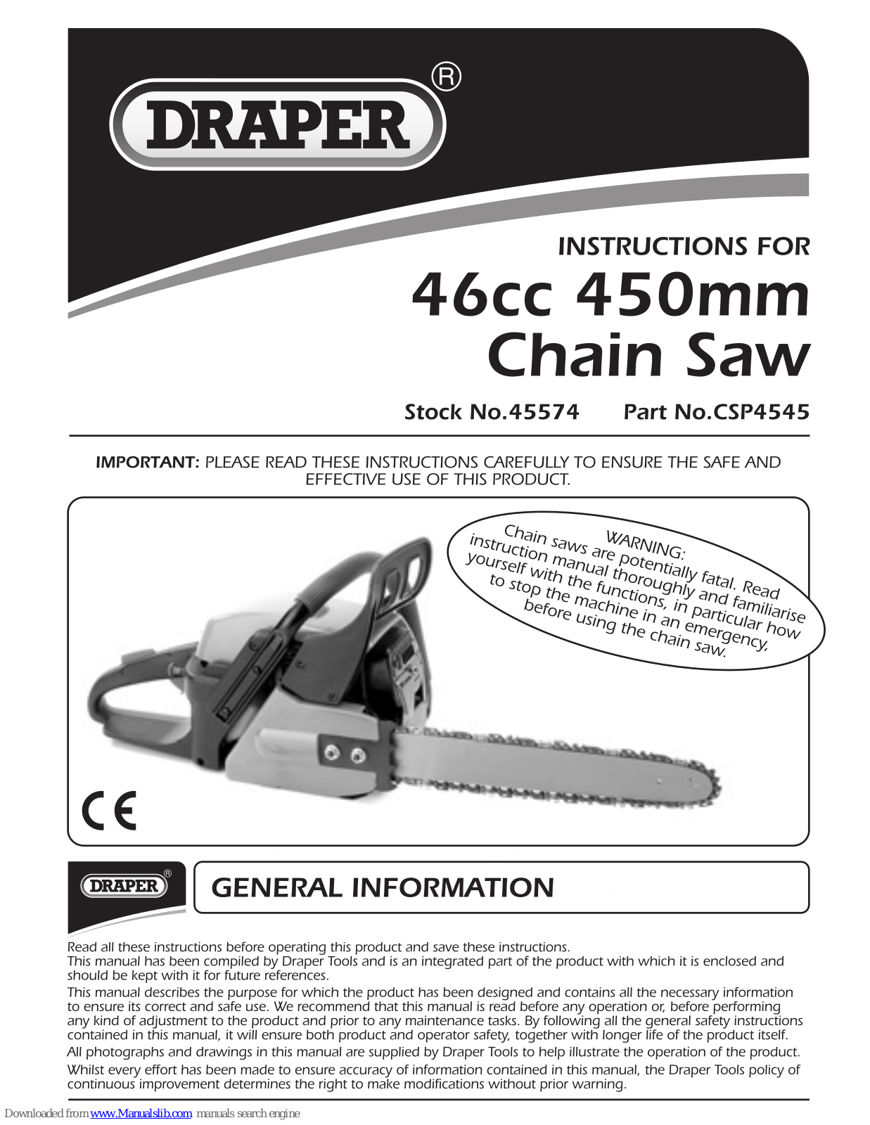 Draper CSP4545, 45574 Instructions Manual - ManualMachine.com