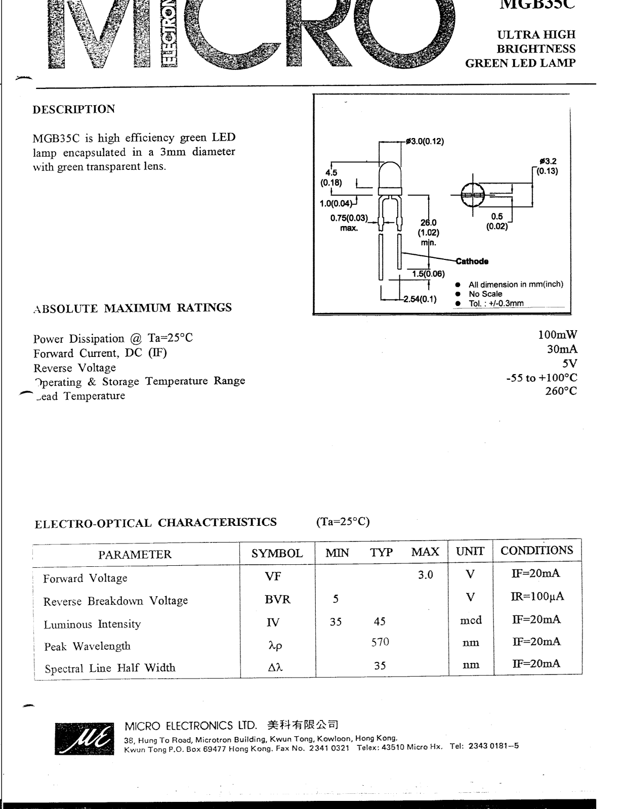 MICRO MGB35C Datasheet