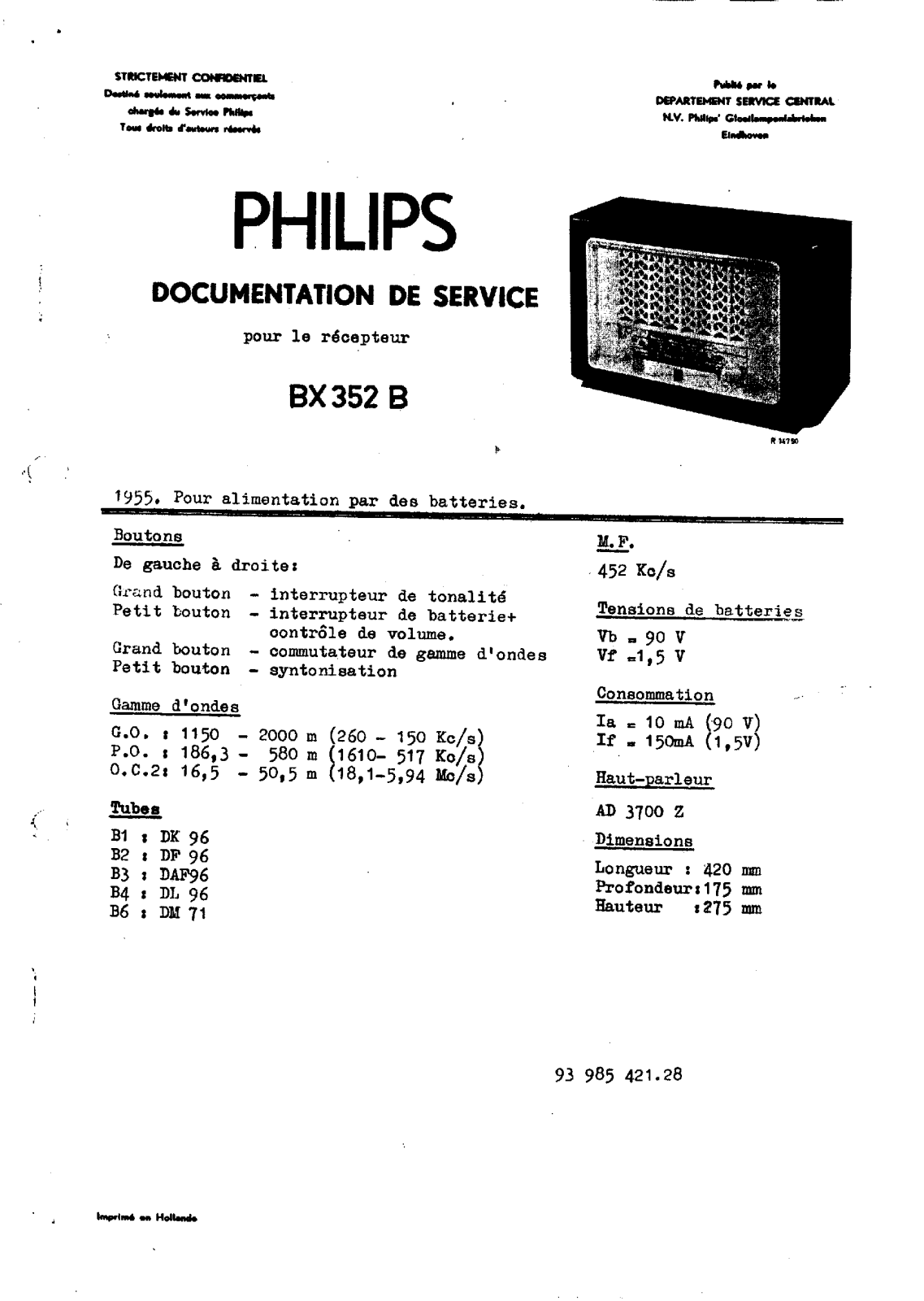 Philips BX352B Schematic