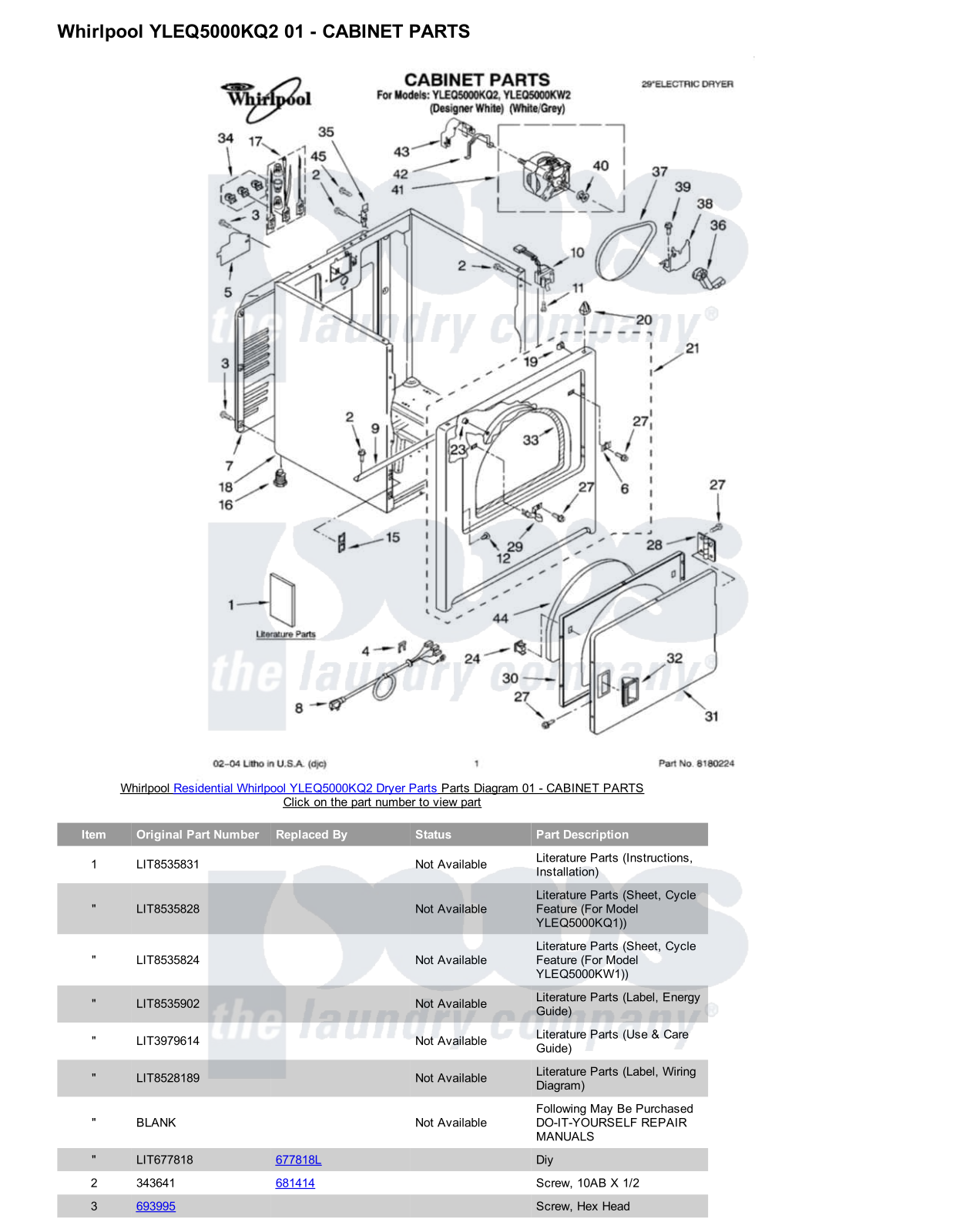 Whirlpool YLEQ5000KQ2 Parts Diagram