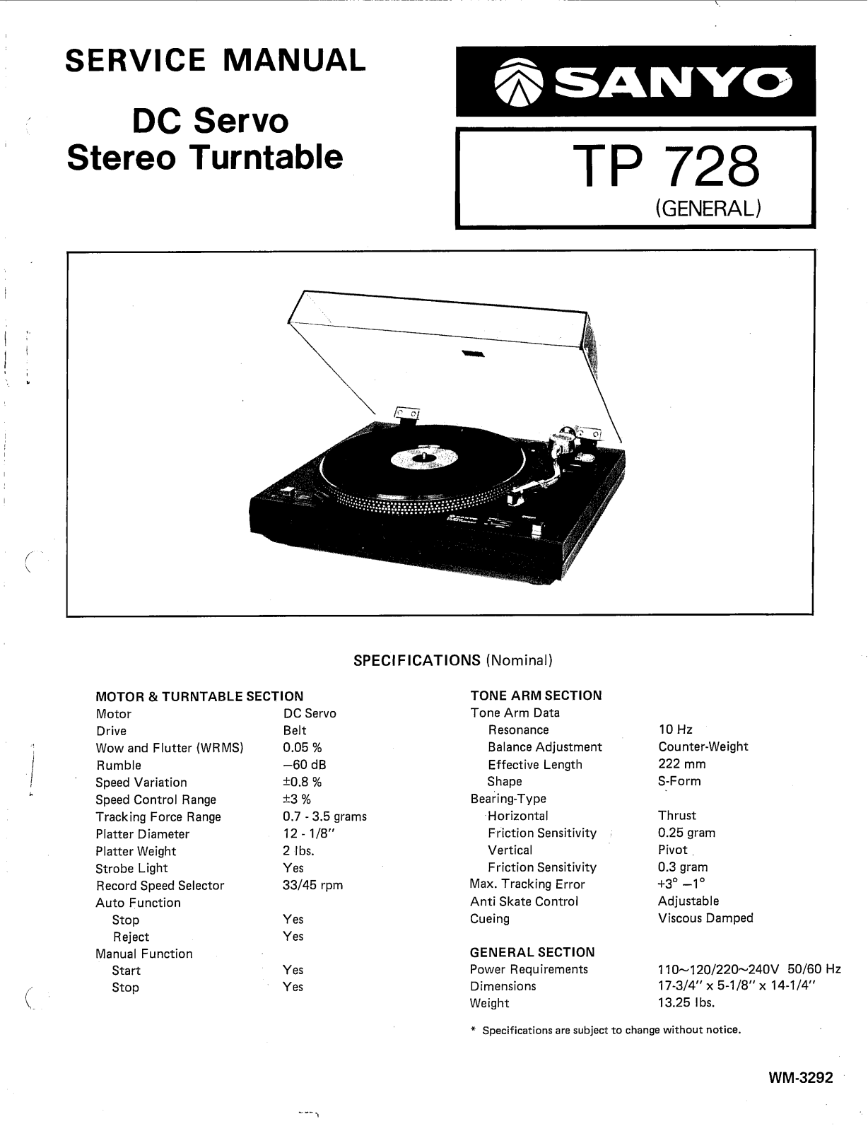 Sanyo TP-728 Service Manual