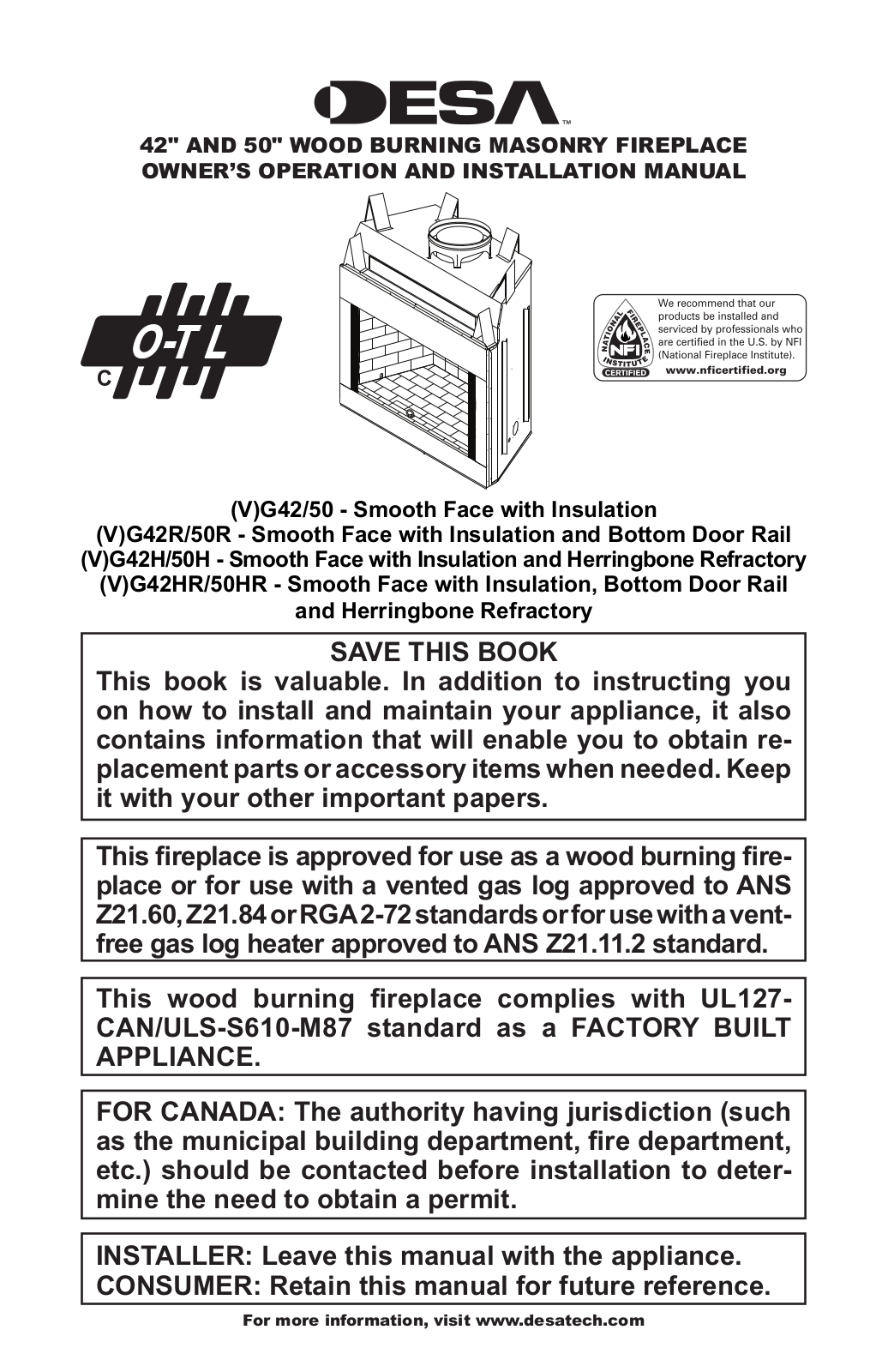 Desa VG42H-50H, VG42R-50R, VG42HR-50HR, VG42-50 User Manual