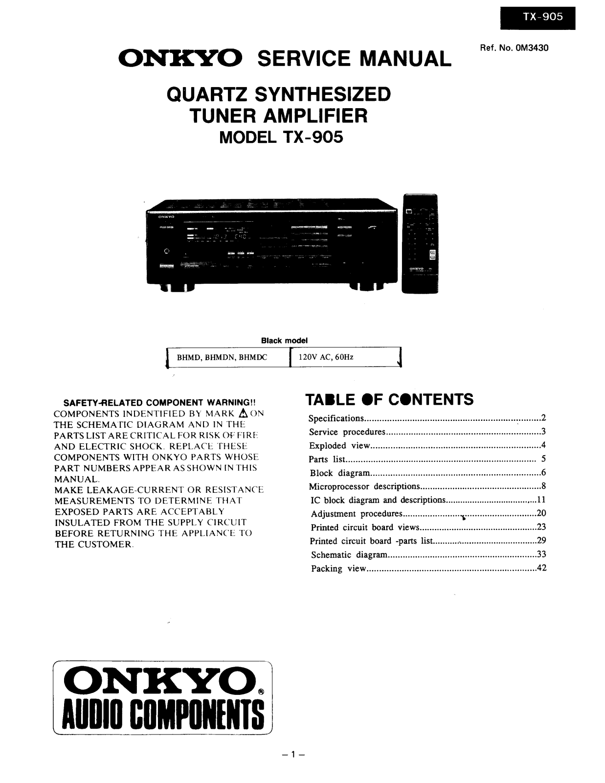 Onkyo TX-905 Service Manual