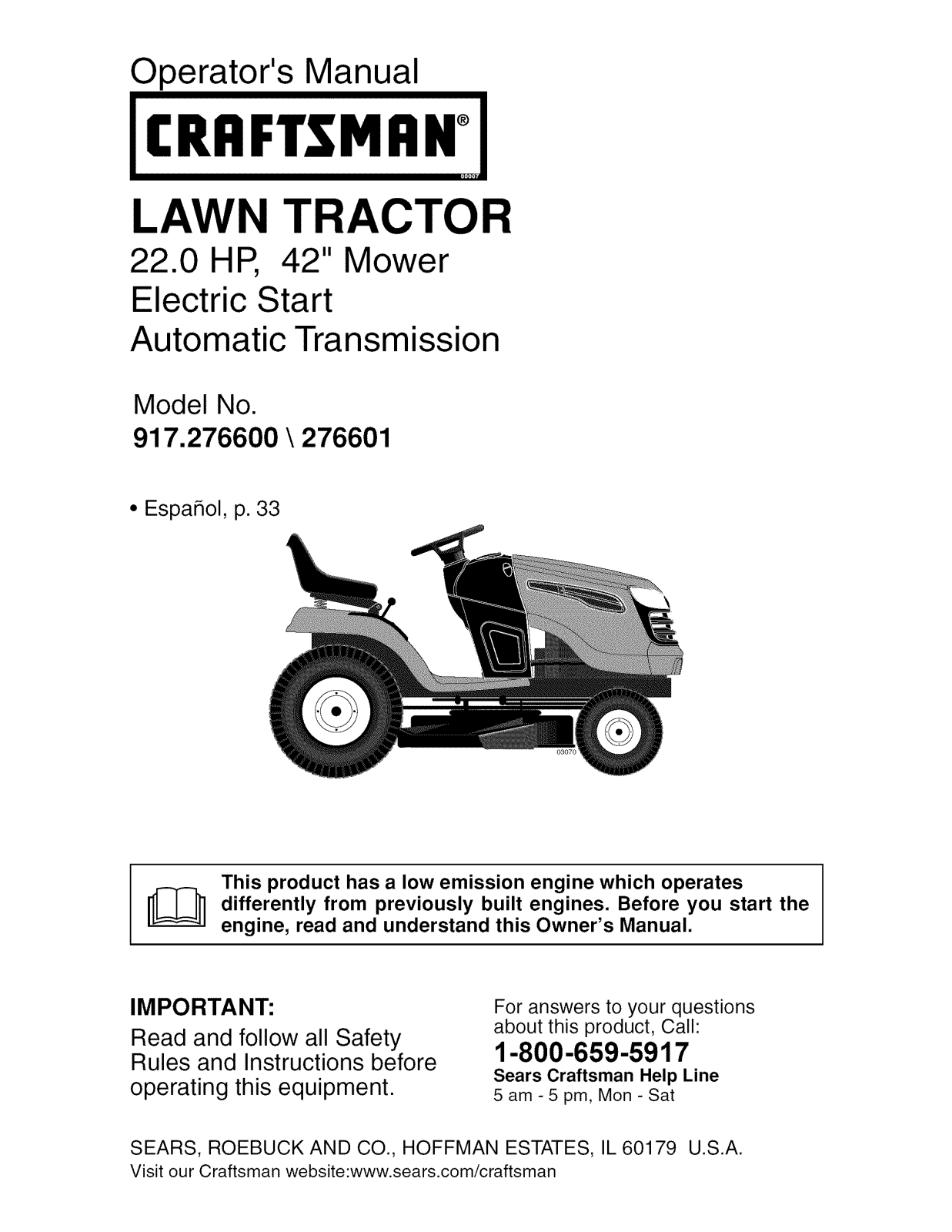 Craftsman 917276601, 917276600 Owner’s Manual