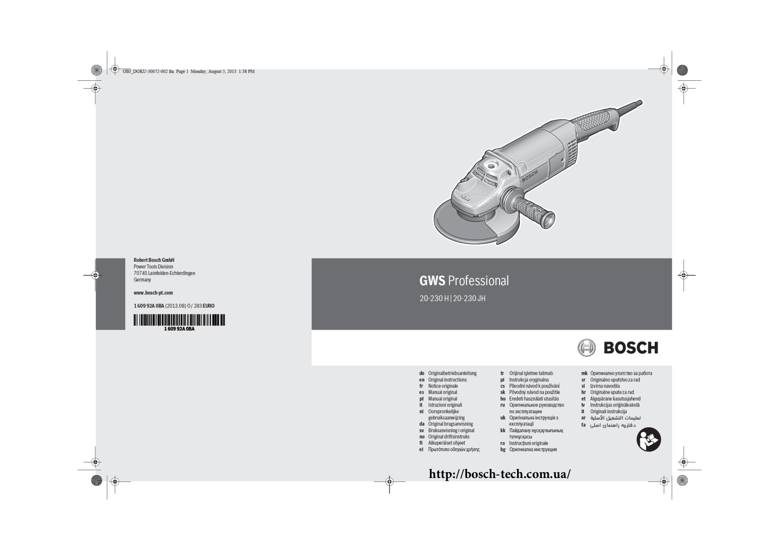 Bosch GWS 20-230 H User Manual