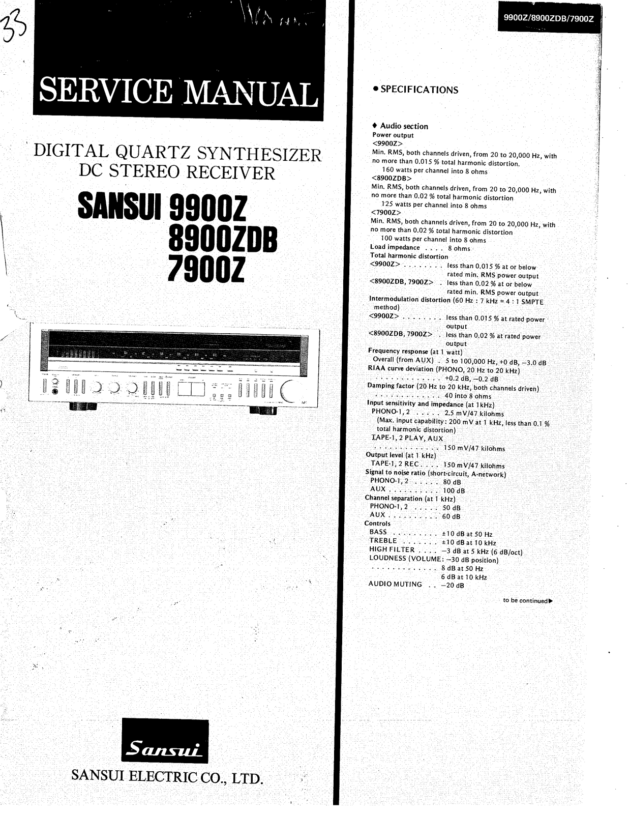 Sansui 8900ZDB, 9900Z Service Manual