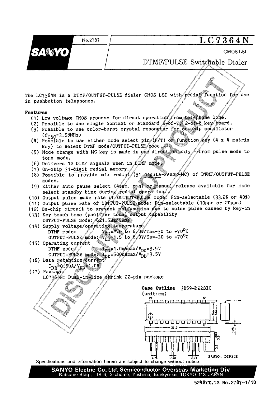 Sanyo LC7364N Specifications