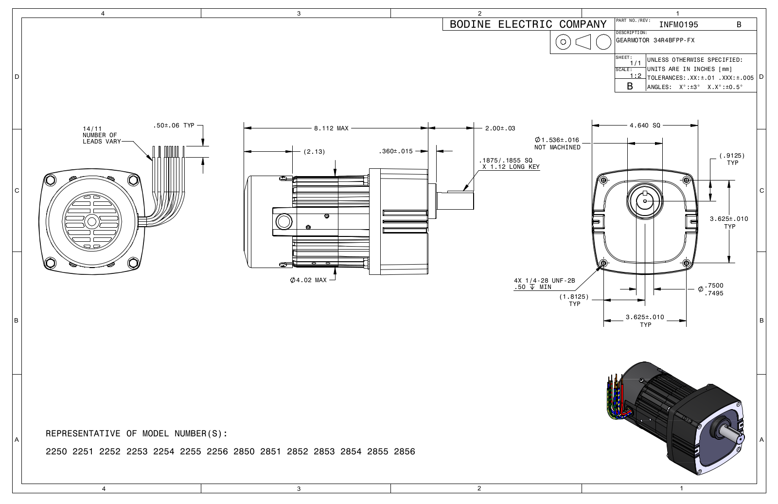 Bodine 2250, 2251, 2252, 2253, 2254 Reference Drawing