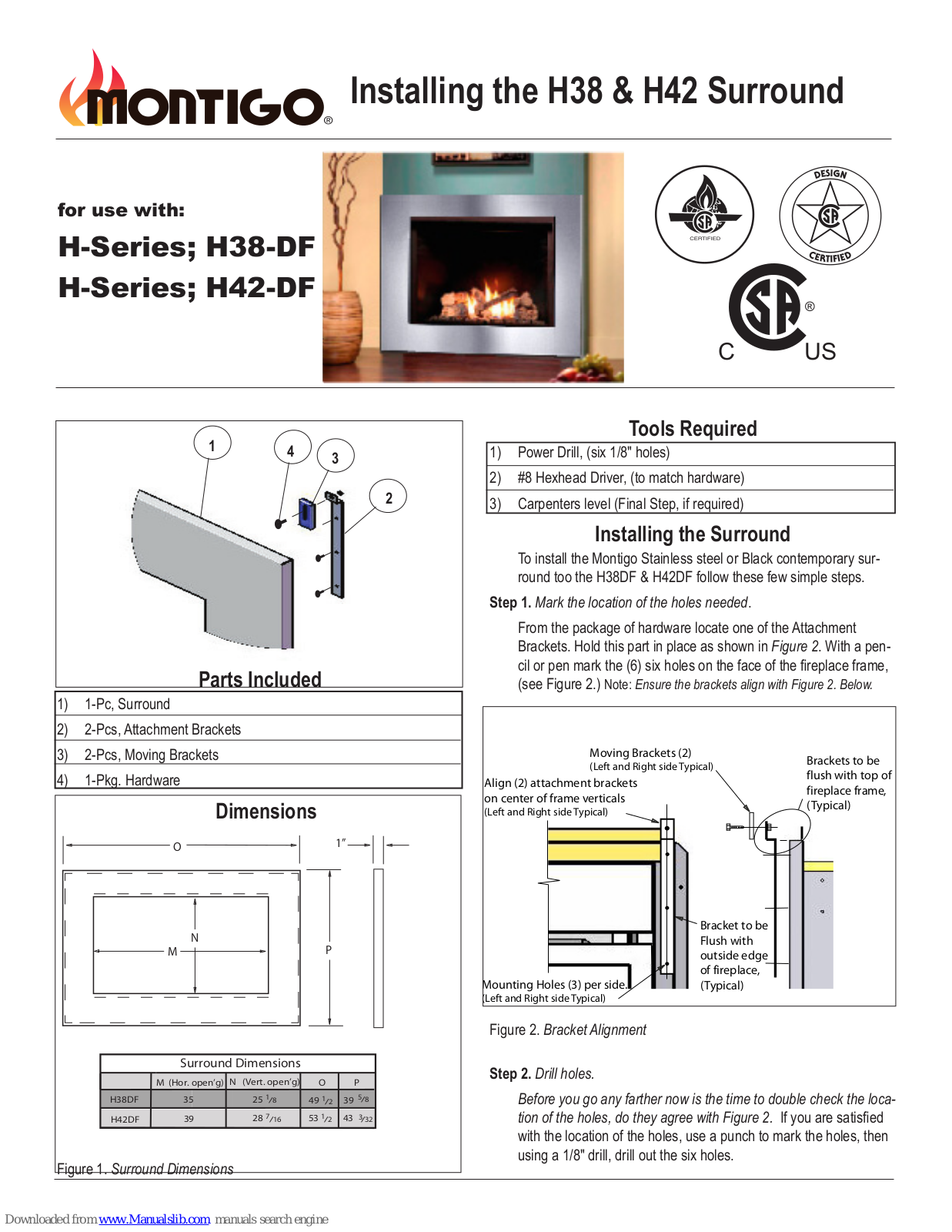 Montigo H38-DF, H42-DF, L38-DF, L52-DF, L42-DF Installing