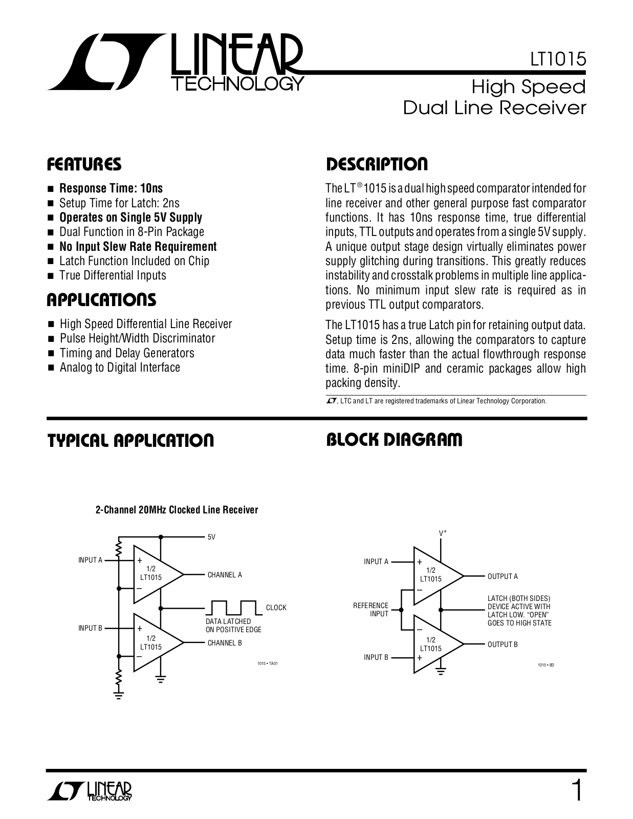 Linear Technology LT1015 Datasheet