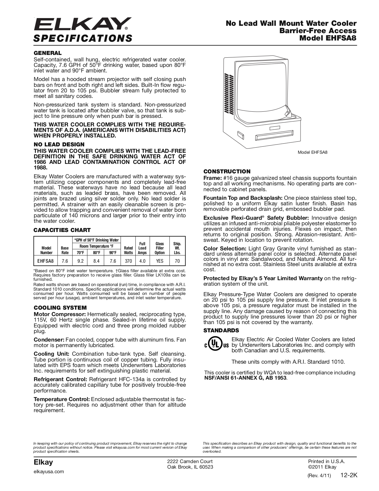 Elkay EHFSA8 Specifications