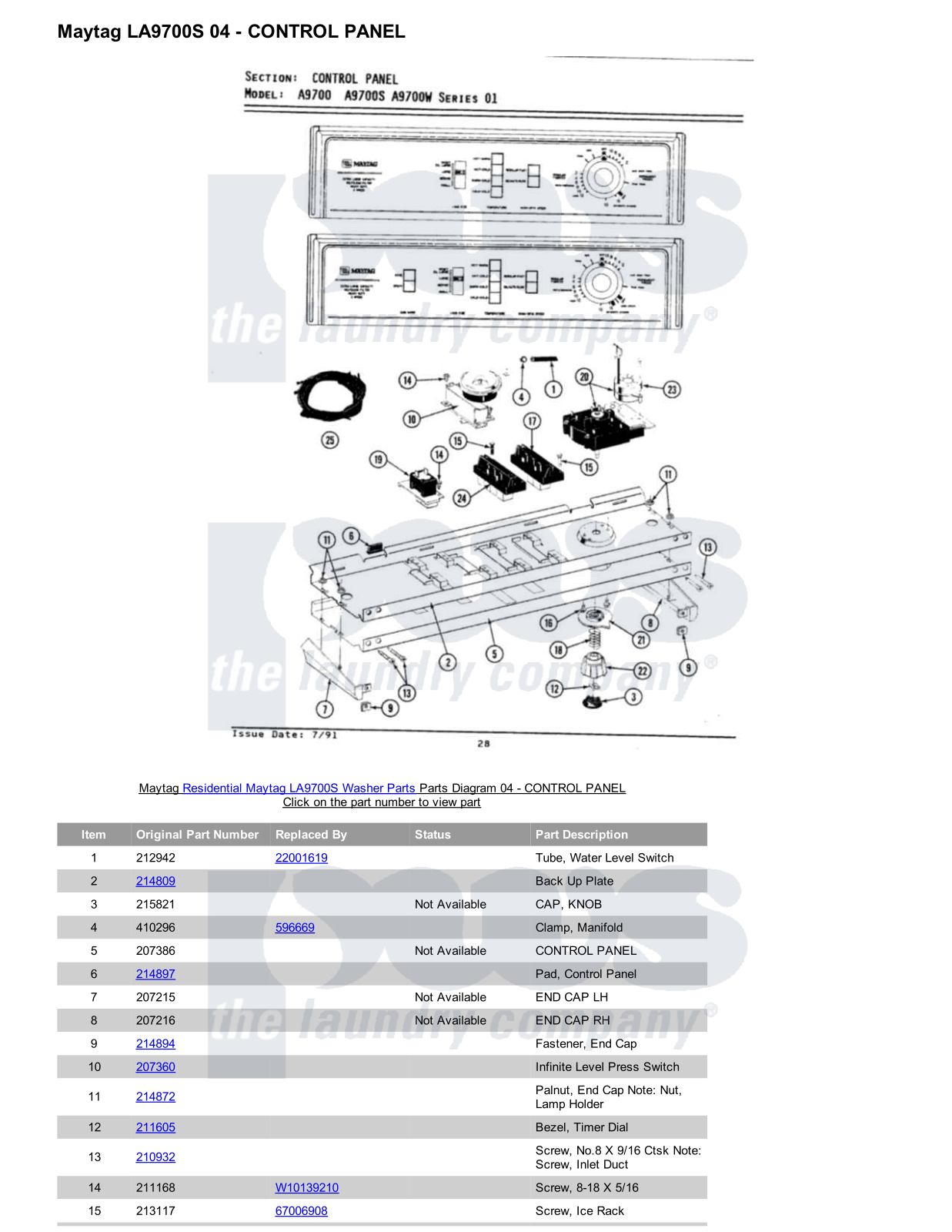 Maytag LA9700S Parts Diagram