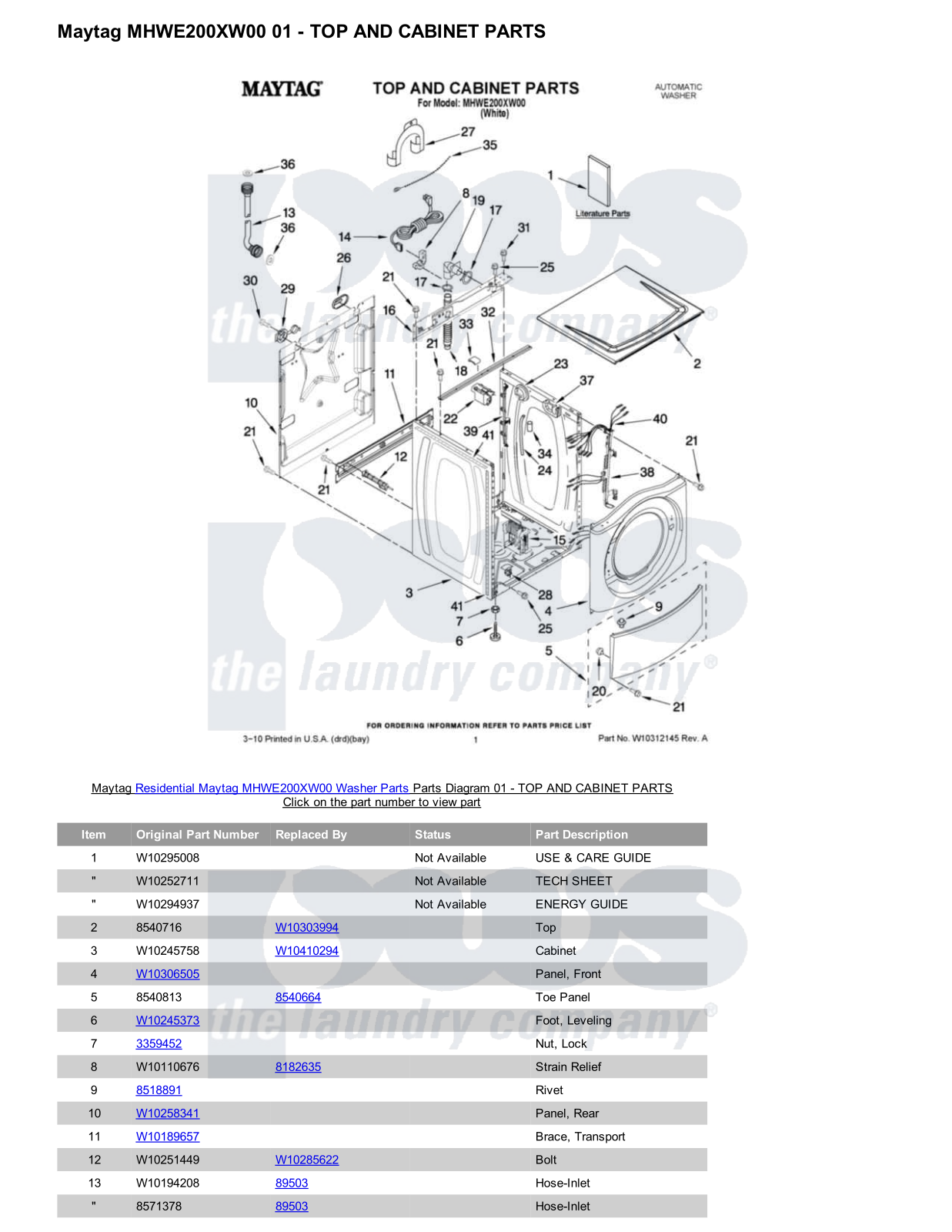 Maytag MHWE200XW00 Parts Diagram