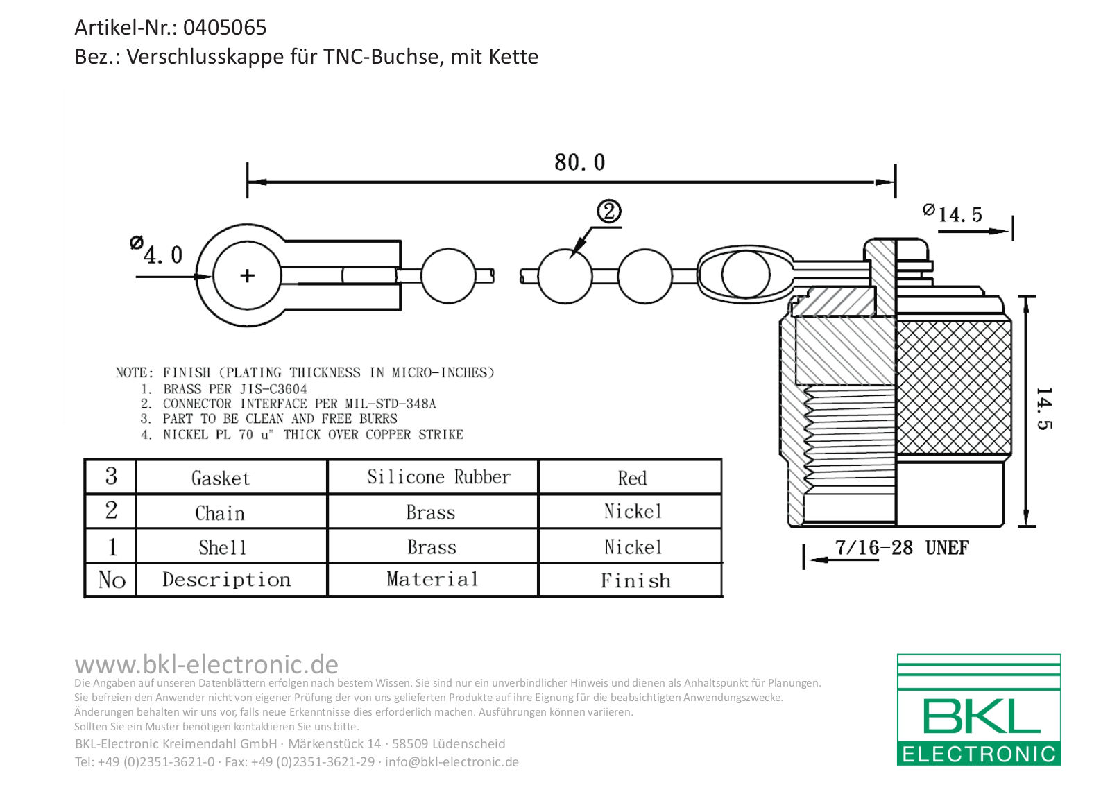 BKL TNC BU-KAPPE Datasheet - ManualMachine.com