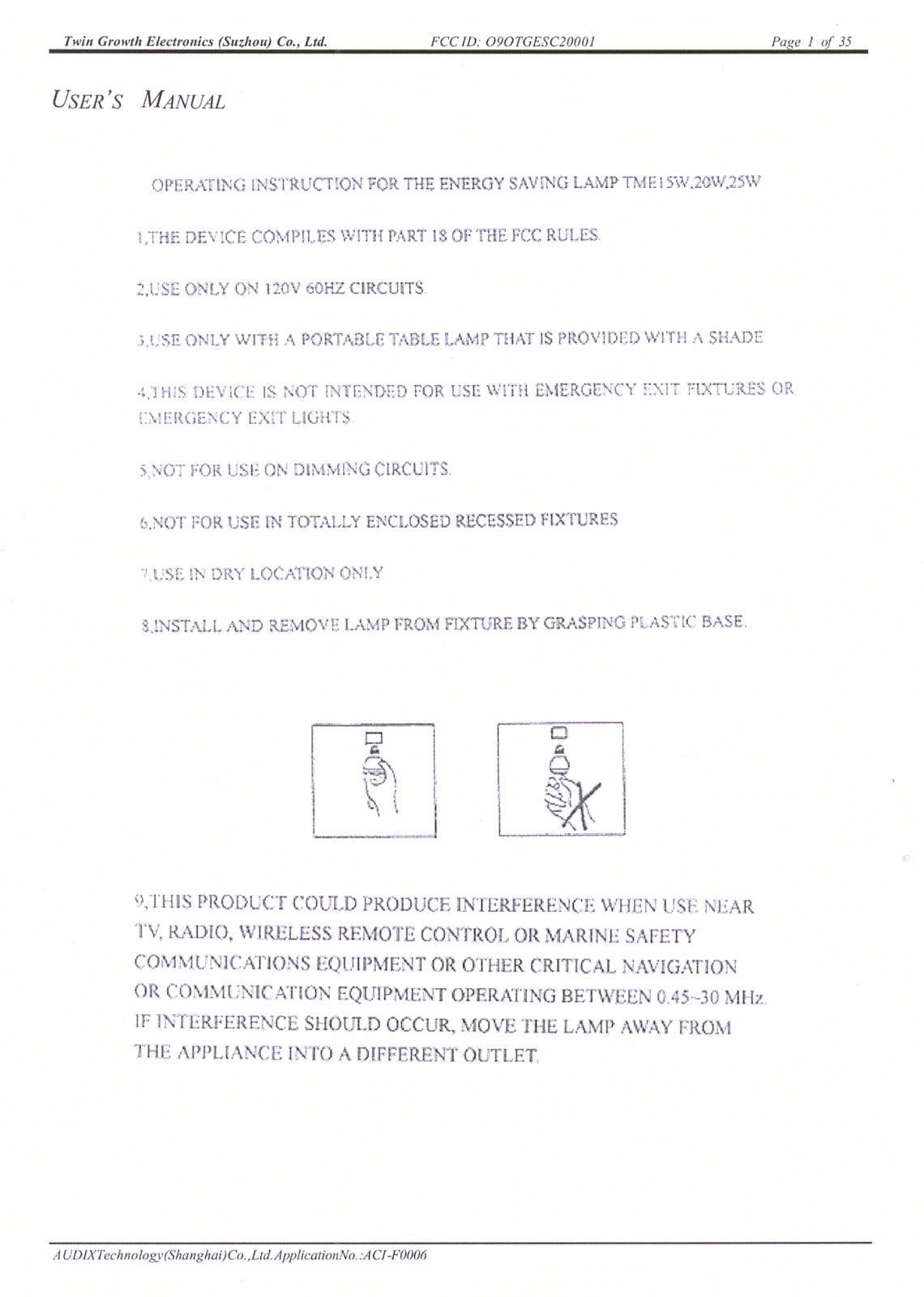 Twin Growth Electronics TGESC20001 Users Manual