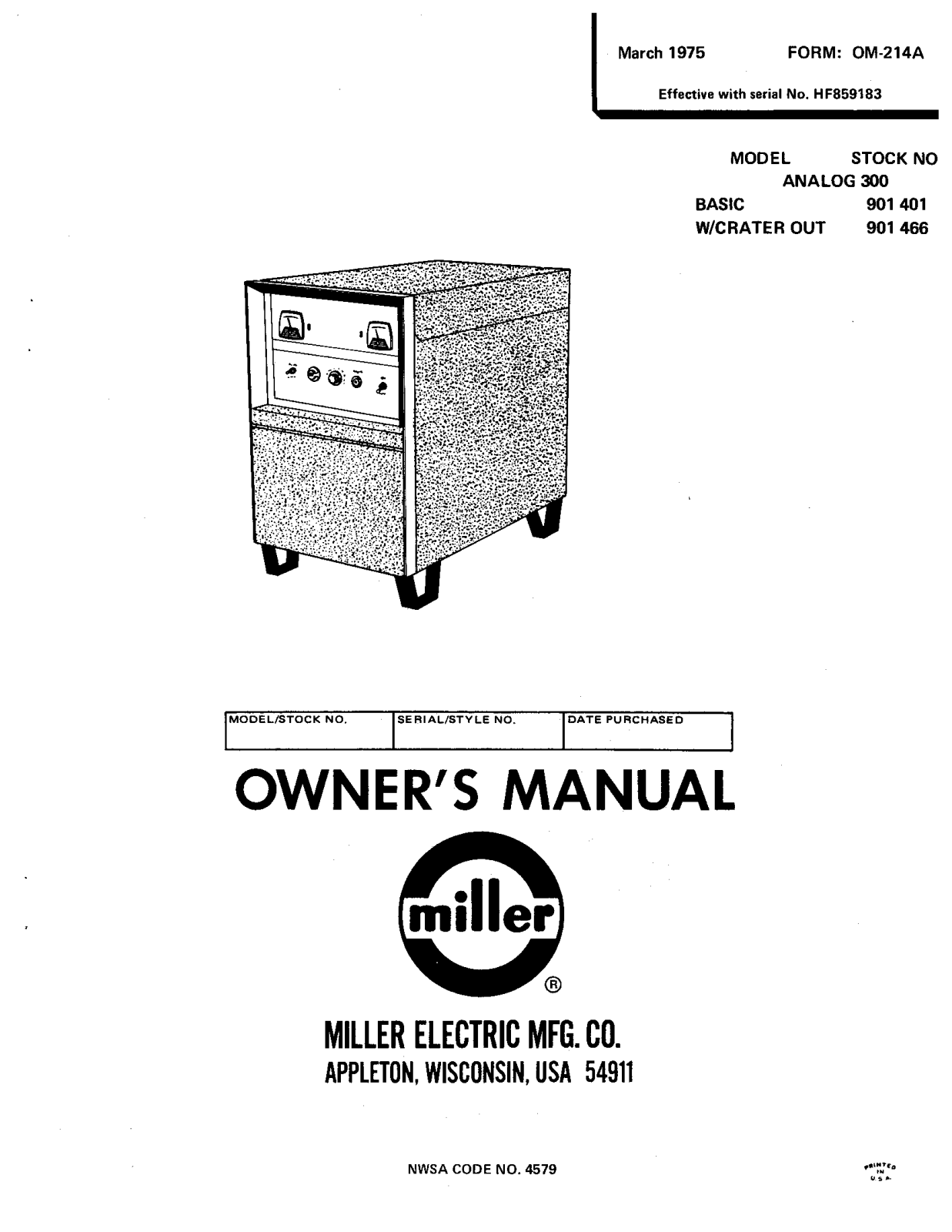 Miller ANALOG 300 BASIC Owners manual - ManualMachine.com