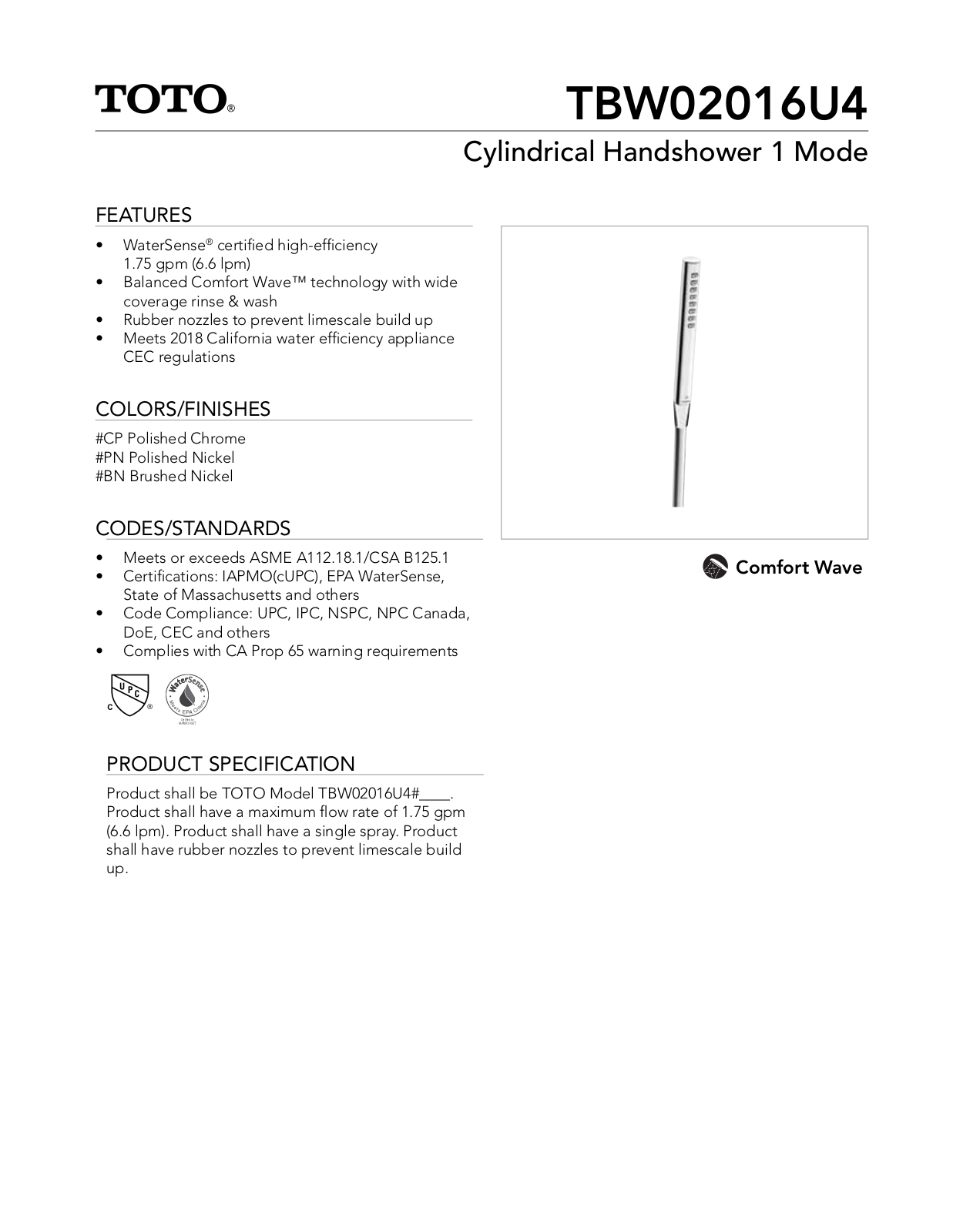 TOTO SBSA1053 Specifications - ManualMachine.com