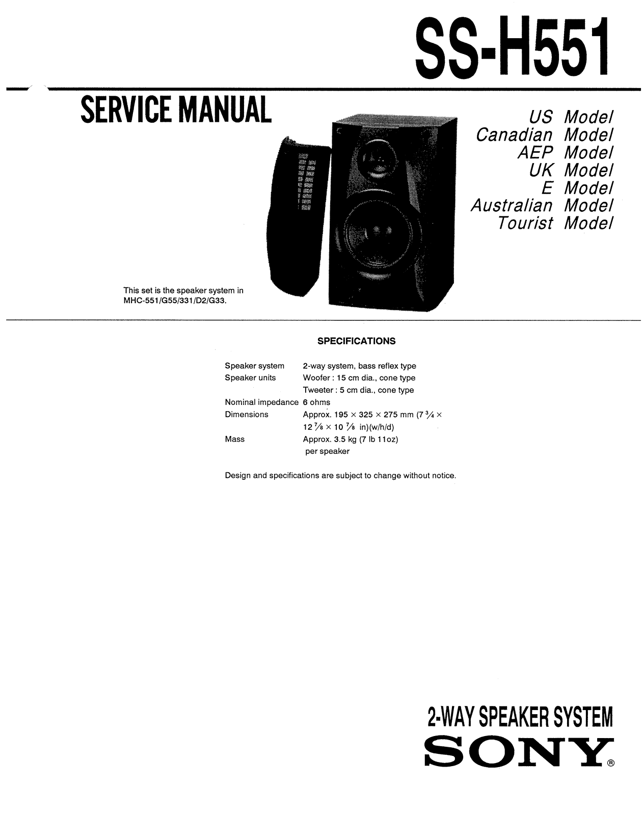 Sony SS H551 Service Manual