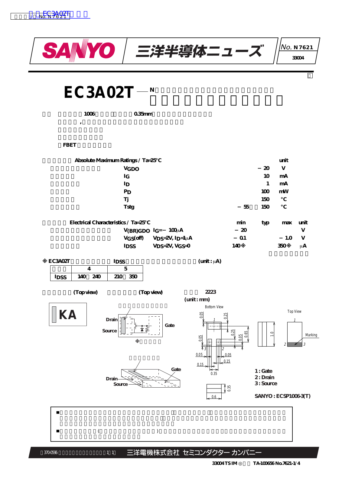 SANYO EC3A02T Technical data