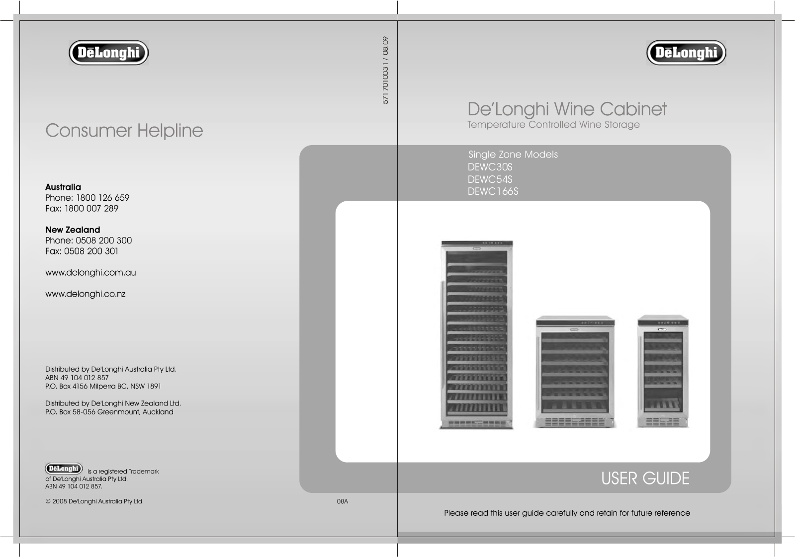 DeLonghi DEWC30S, DEWC166S, DEWC54S User Manual