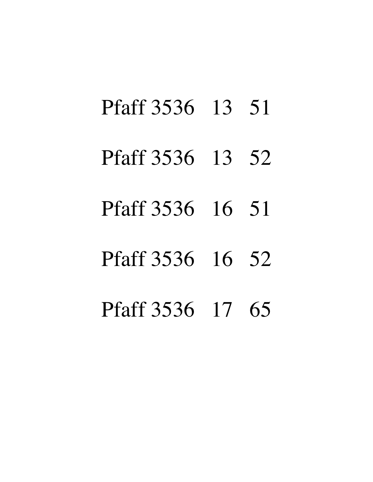 PFAFF 3536 13 51, 3536 13 52, 3536 16 51, 3536 16 52, 3536 17 65 Parts List