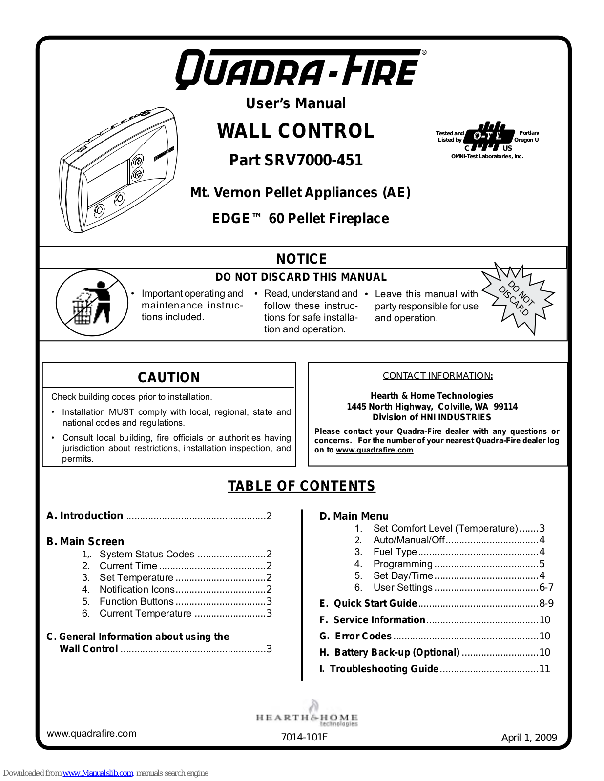 Quadra-Fire SRV7000-451 User Manual