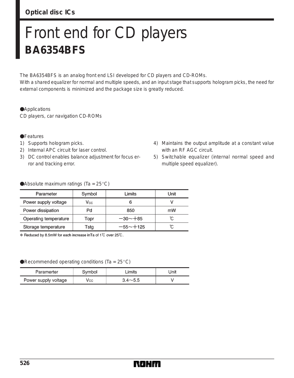 ROHM BA6354BFS Datasheet