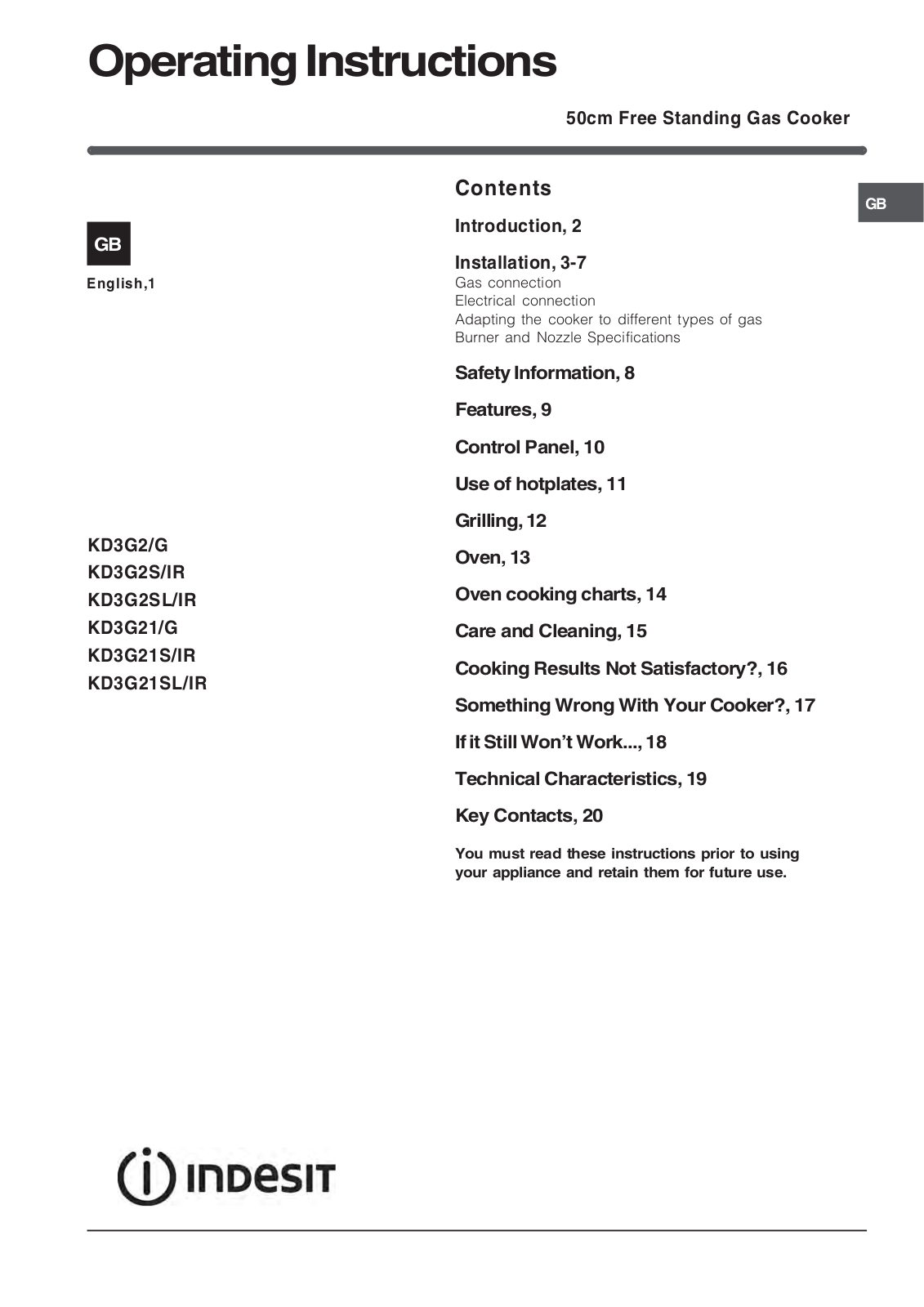 Indesit KD3G User Manual