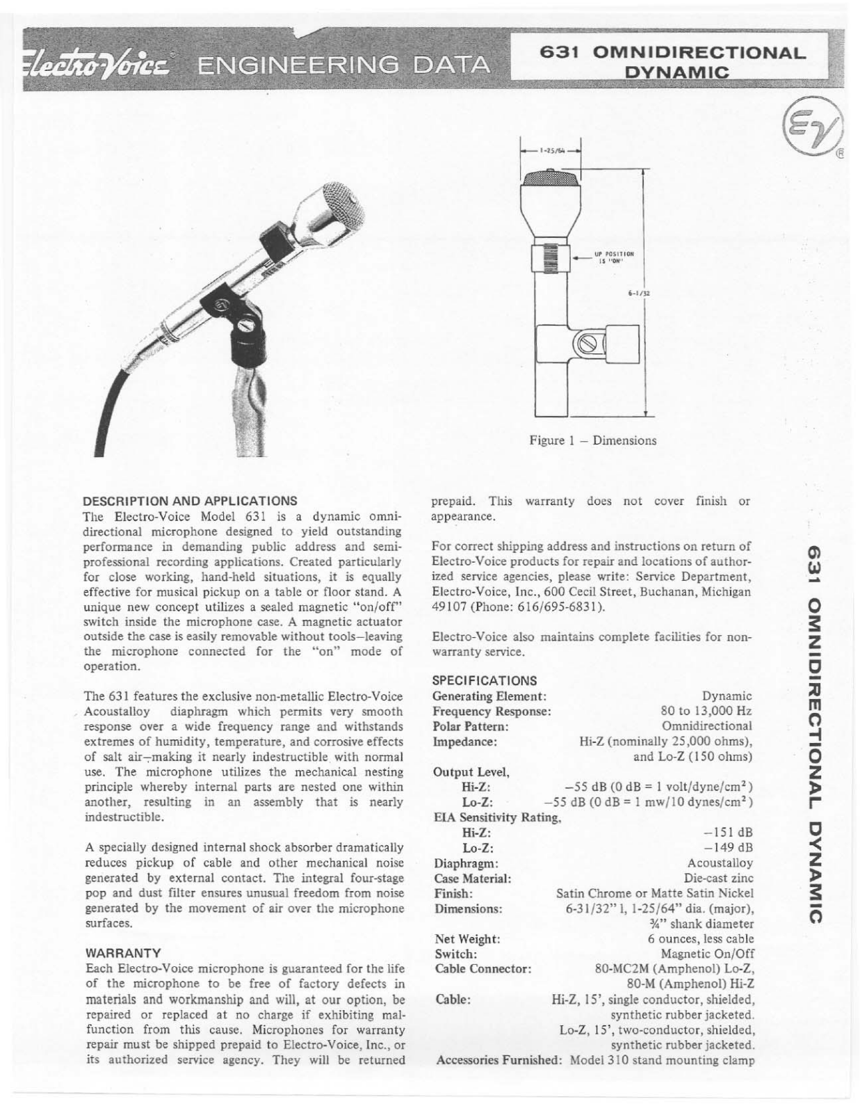 Electro-voice 631 DATASHEET