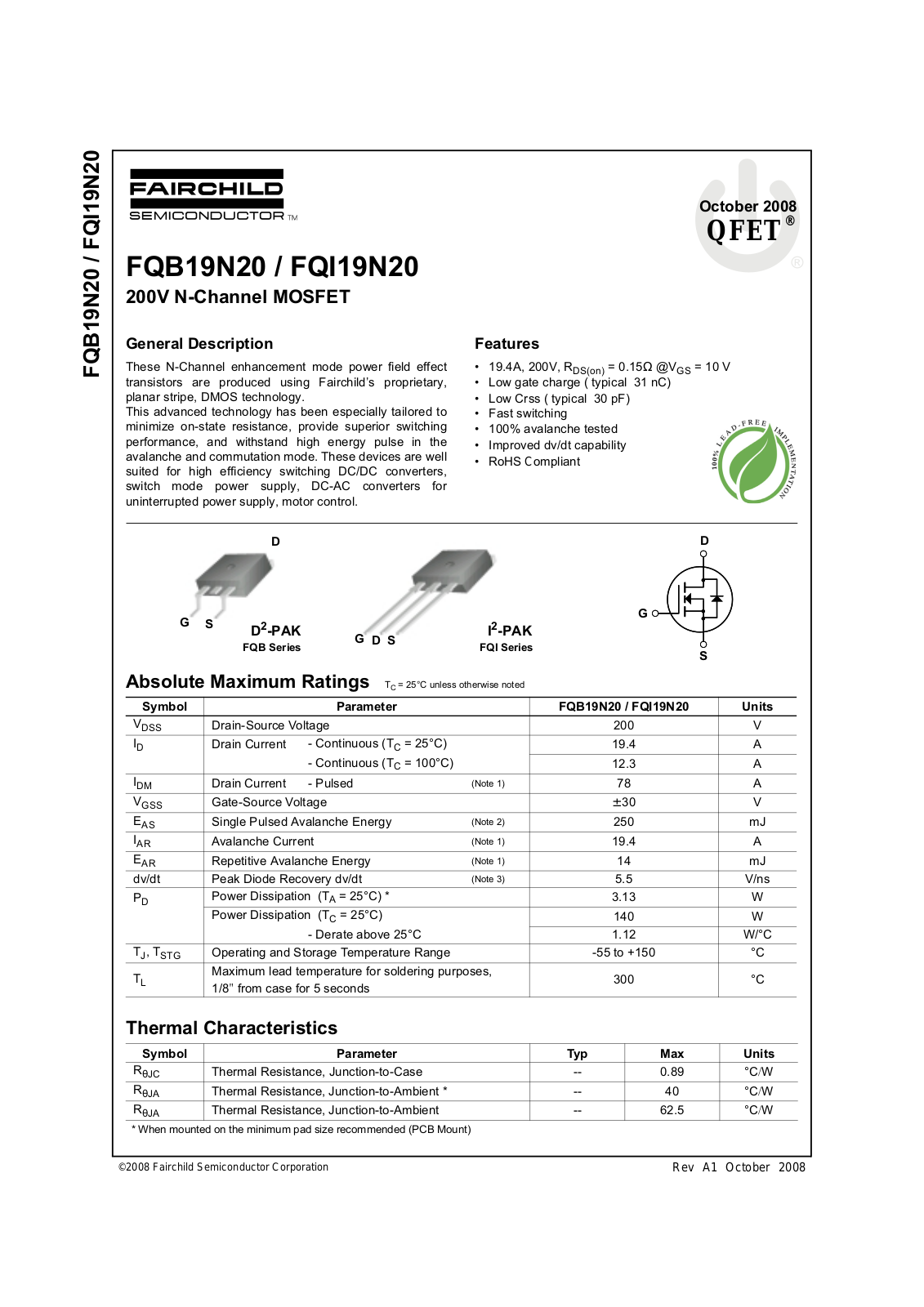 Fairchild FQB19N20, FQI19N20 service manual