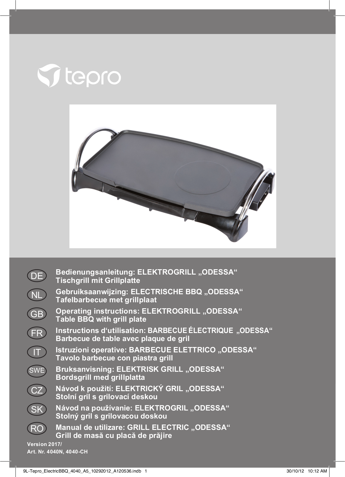 tepro ELEKTROGRILL ODESSA Operating Instructions Manual