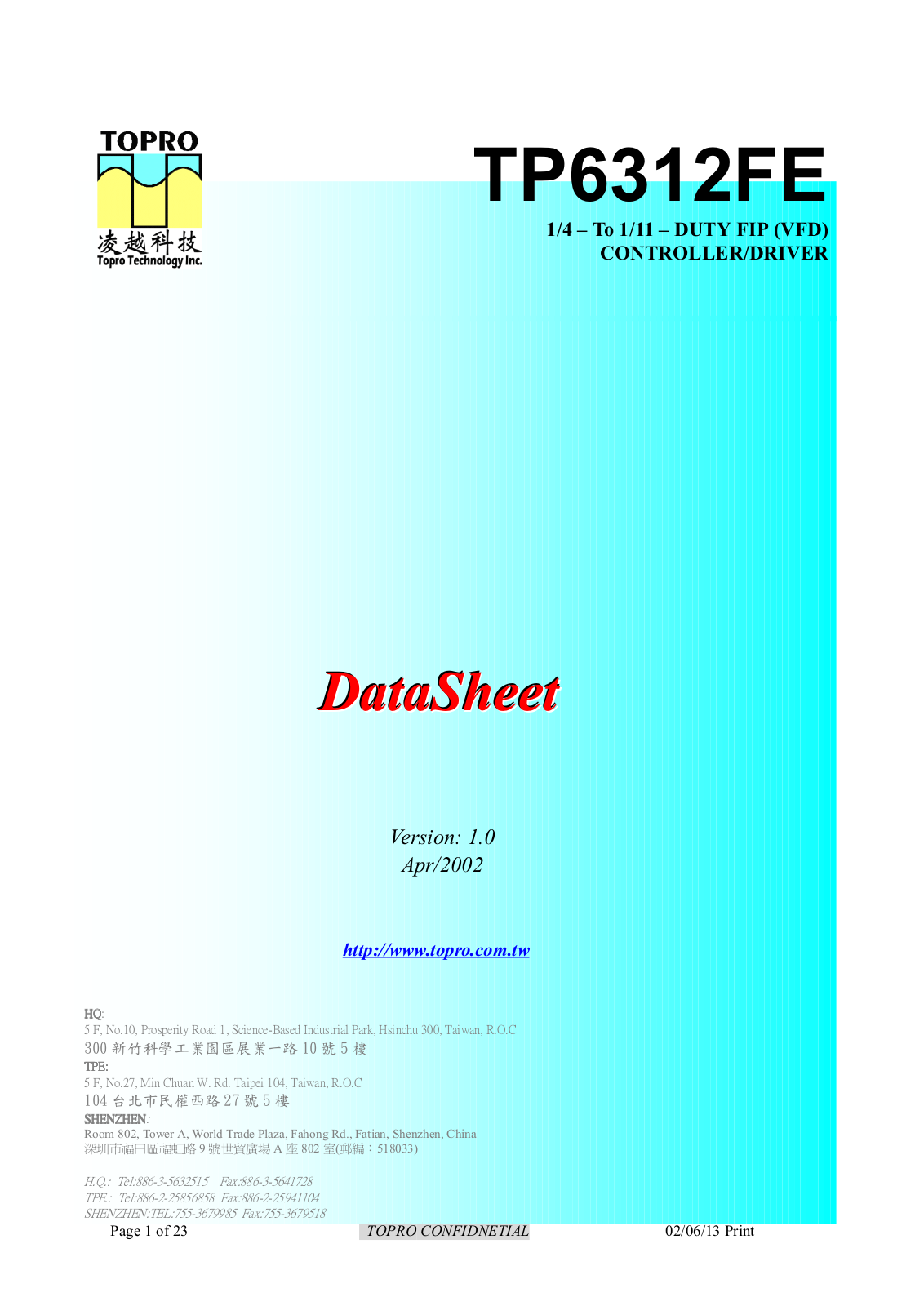 TOPRO TP6312FE Datasheet