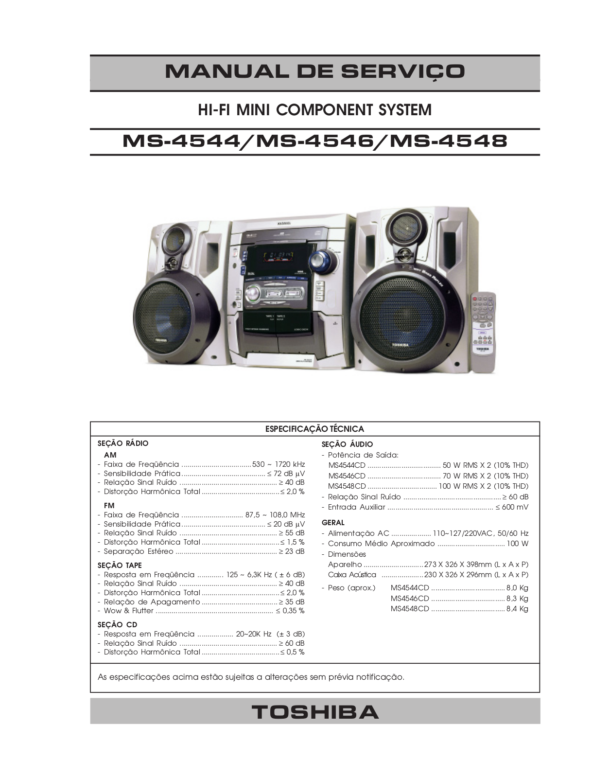 Toshiba MS-4544, MS-4546, MS-4548 Service manual
