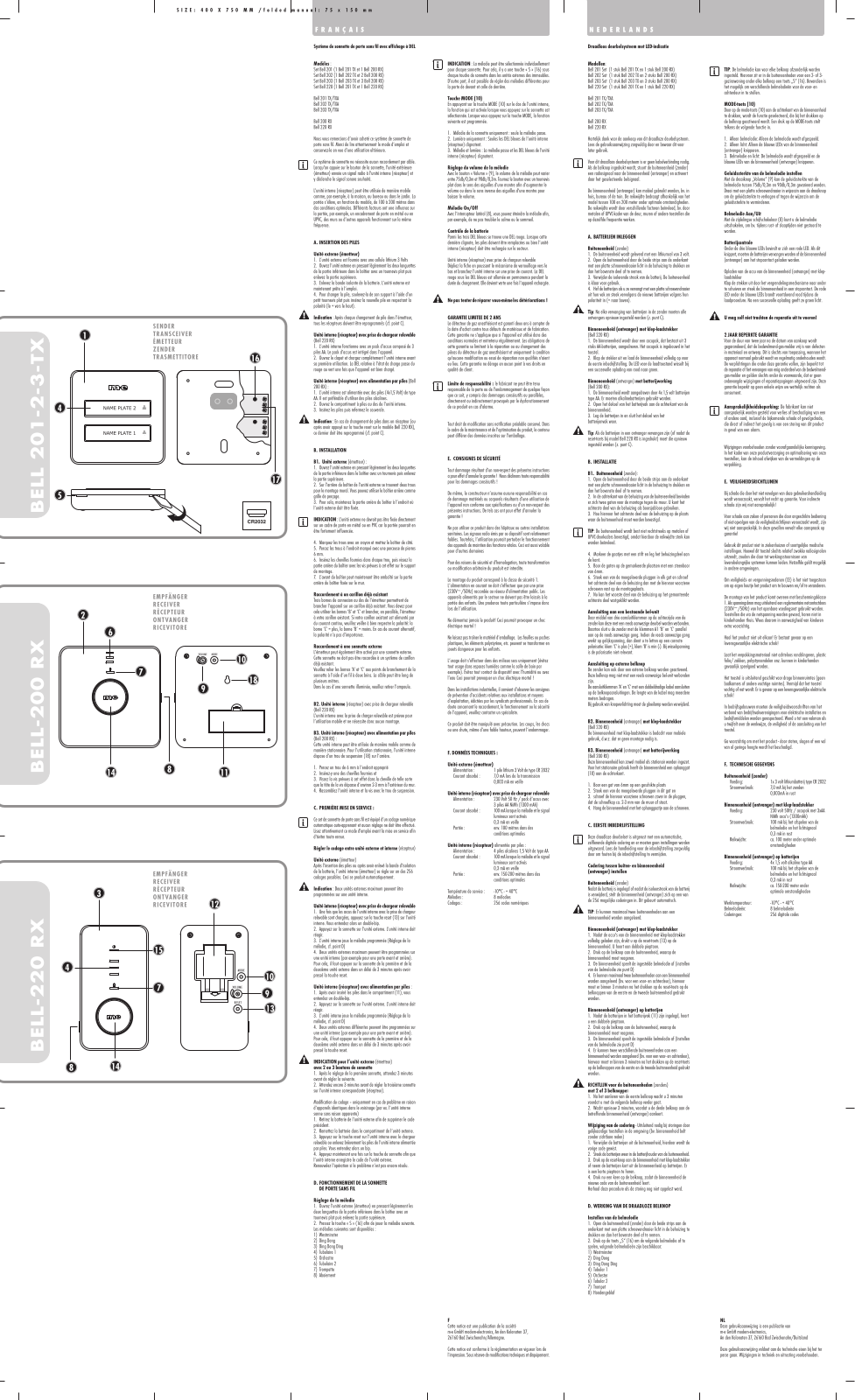 m-e modern-electronics Bell 201-2-3-TX, Bell-200 RX, Bell-220 RX Operating Instructions