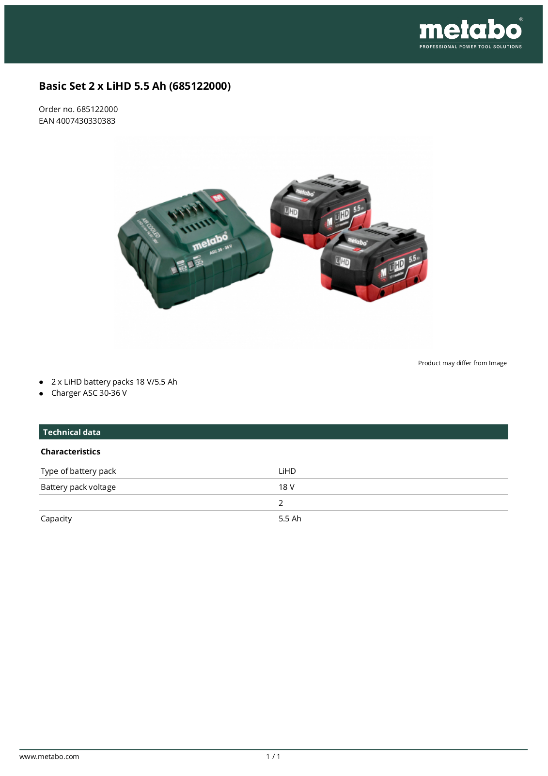 Metabo Basic Set 2 x LiHD 5.5 Ah User Manual