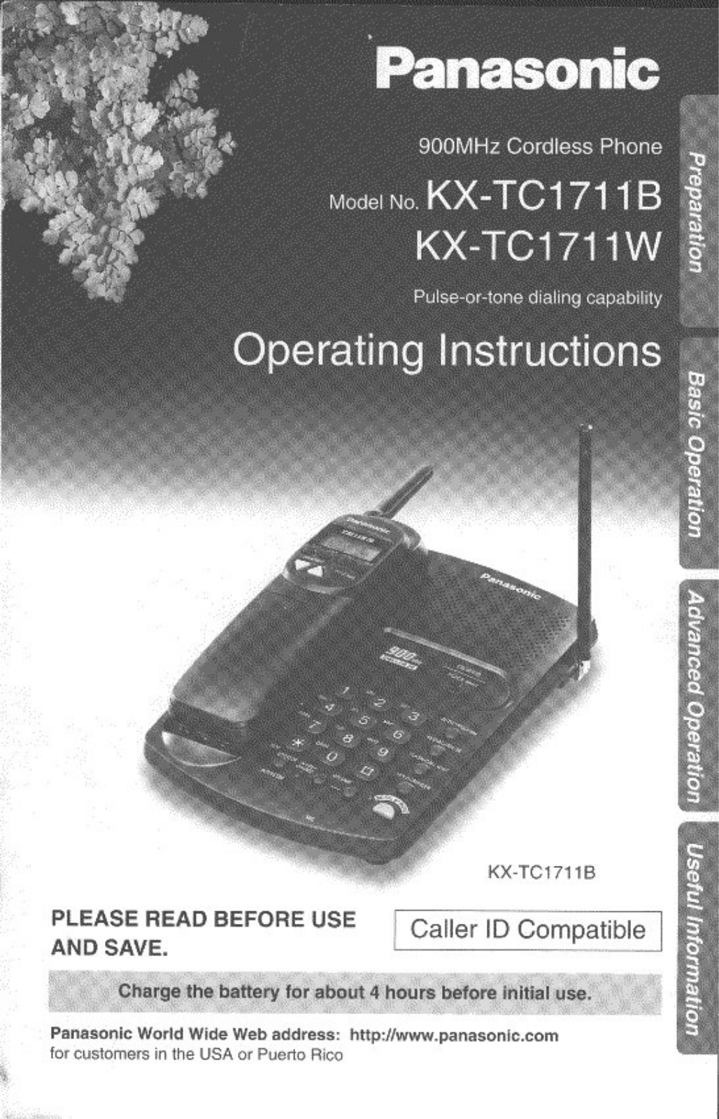 Panasonic kx-tc1711 Operation Manual