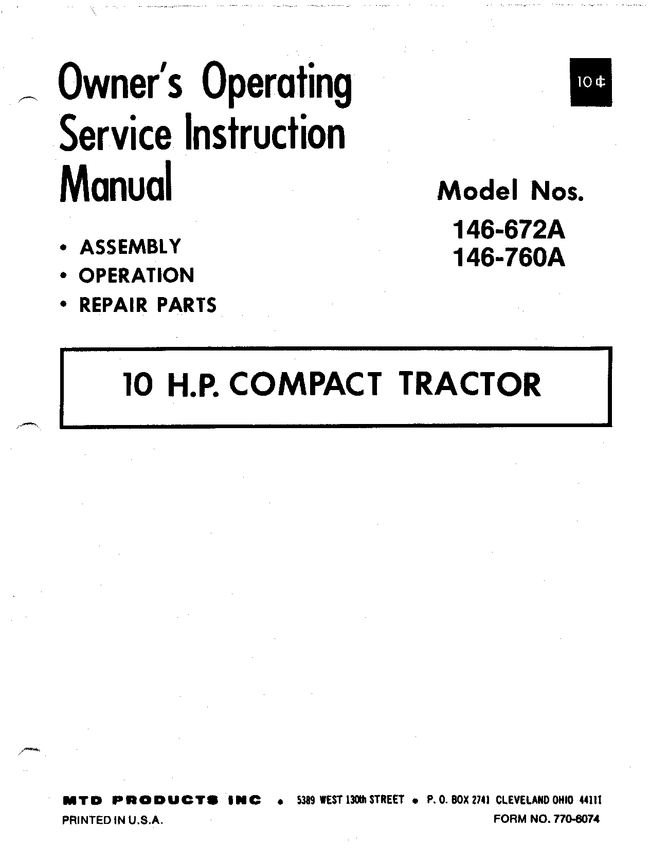 MTD 146-760A, 146-672A User Manual