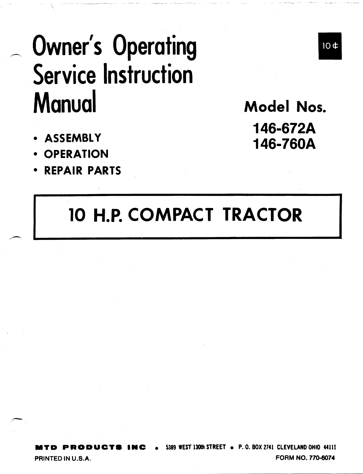 MTD 146-760A, 146-672A User Manual