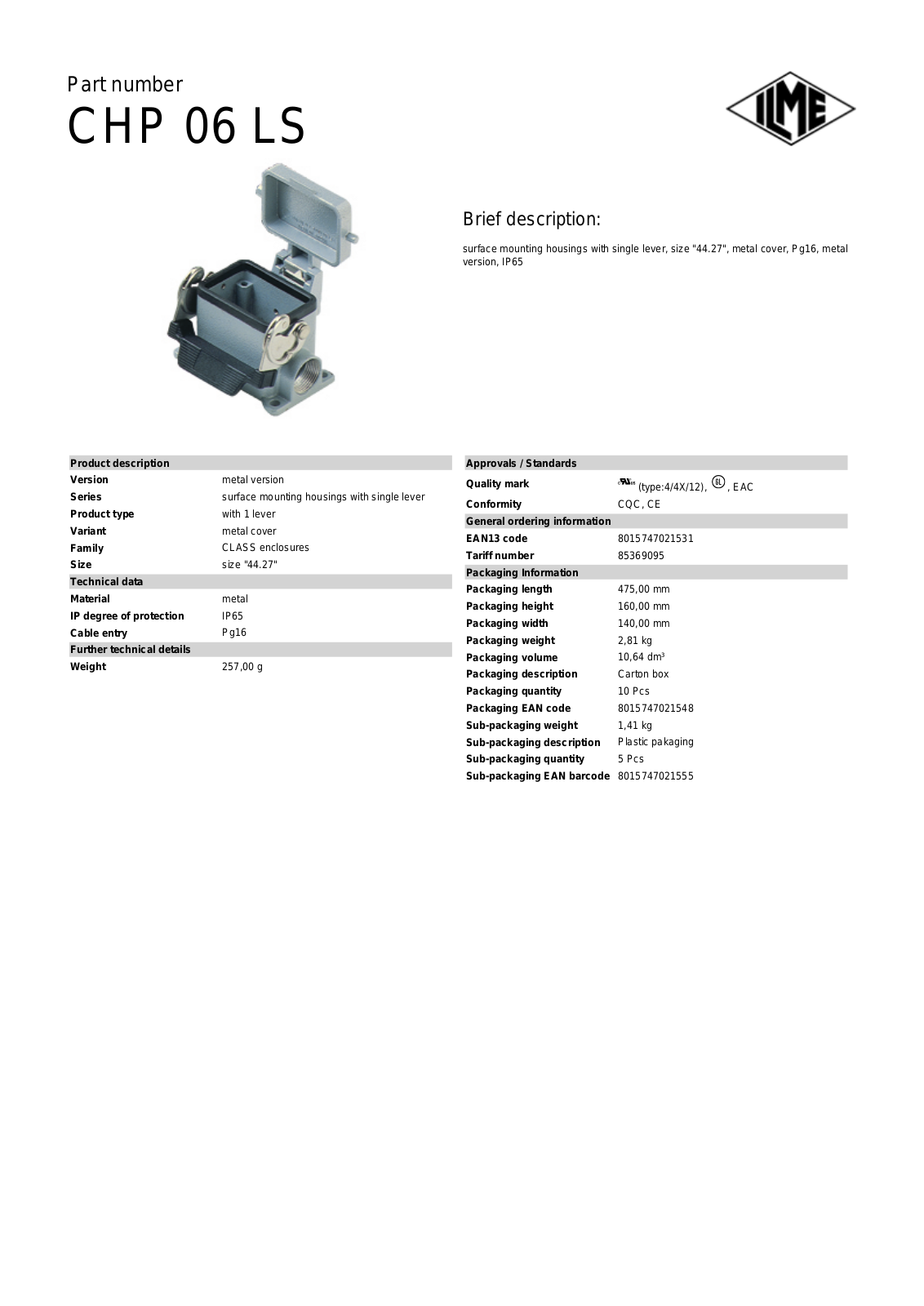 Datasheet CHP-06LS Datasheet (ILME) - ManualMachine.com